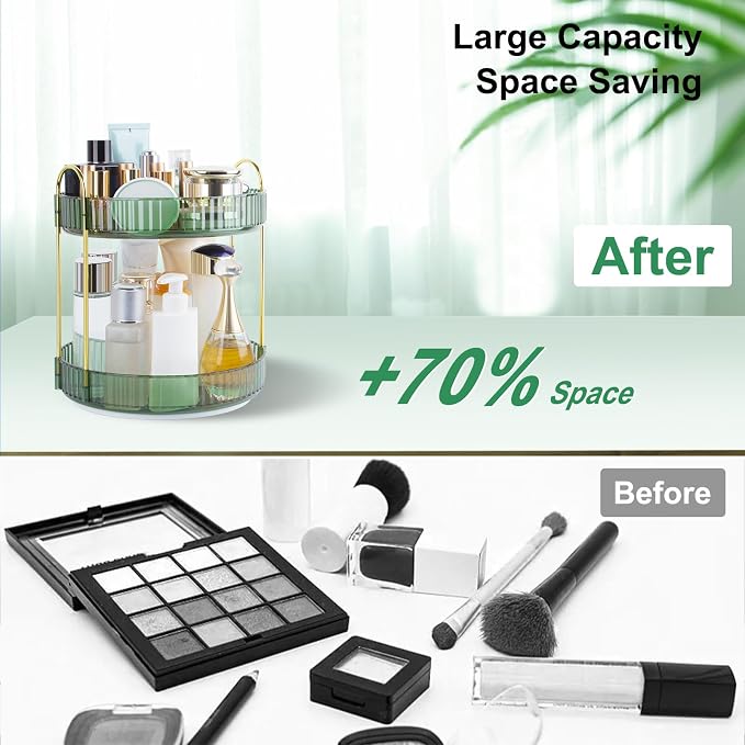 360 Rotating Makeup Organizer for Vanity, 2 Tier Perfume Skincare Organizers - Image 5