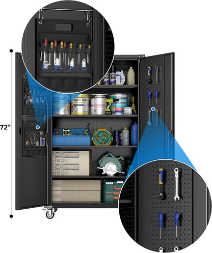 Upgraded Wide & Deep Extra Large Metal Storage Cabinet on Wheels, Lockable - Image 8