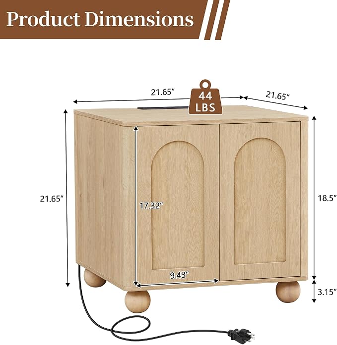 Bed Side Table Set of 2 with Charging Station, Mid Century Modern Nightstand - Image 2
