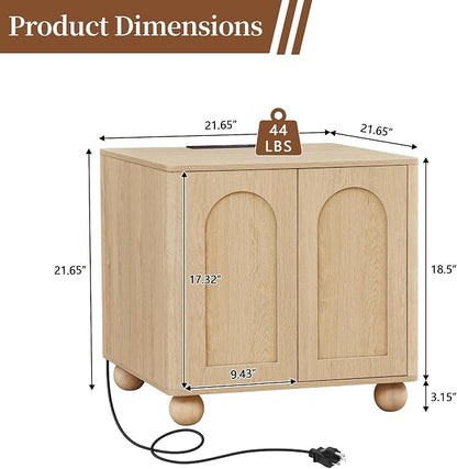 Bed Side Table Set of 2 with Charging Station, Mid Century Modern Nightstand - Image 2
