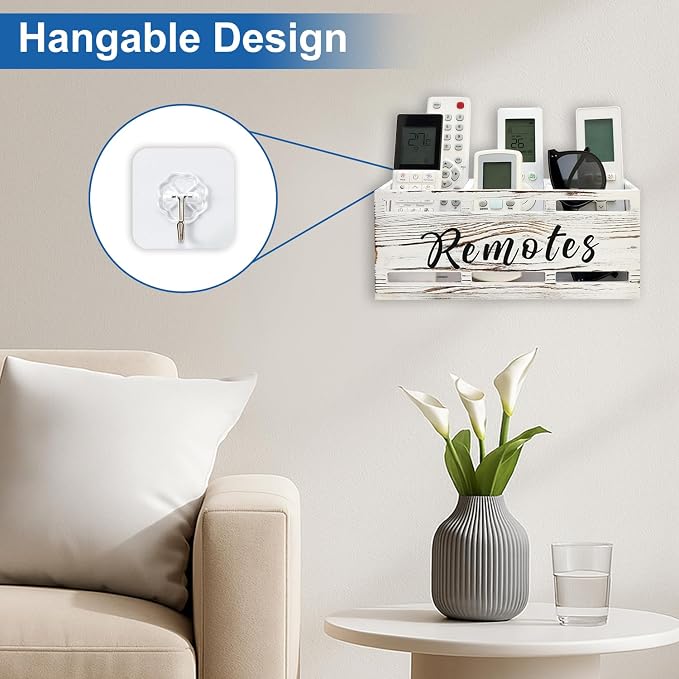 Remote Control Holder for Wall Bedside Organizer Wooden Remote Caddy Control - Image 3