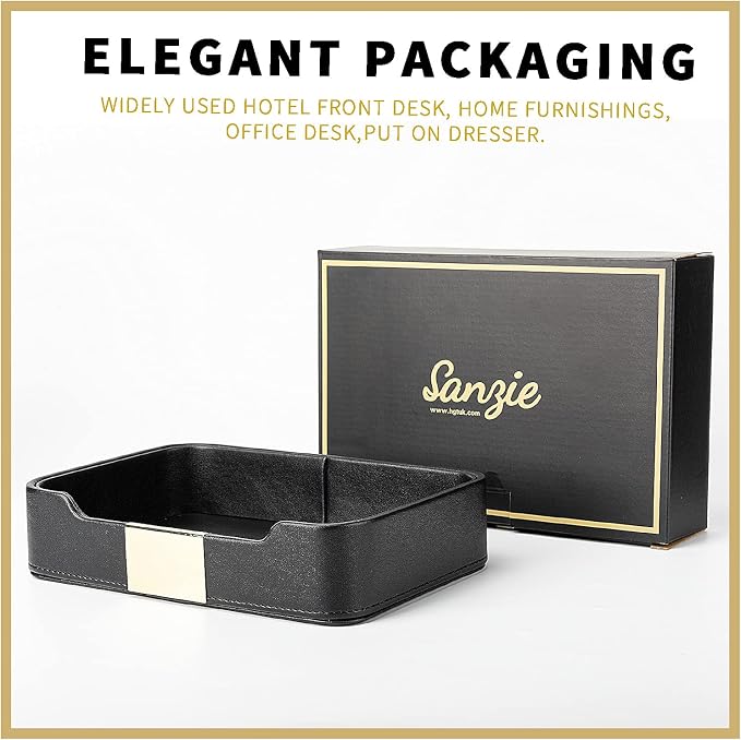 SANZIE Luxury Leather Tray Desktop Storage Catchall Organizer Decorative Tray - Image 4