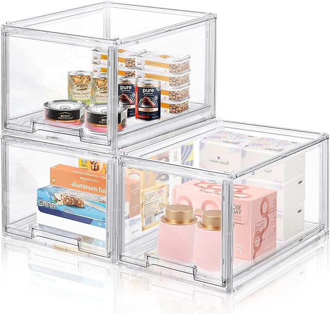 3 Packs Plastic Stackable Storage Drawers, DILIBRA Clear Storage Bins Organizer by DILIBRA