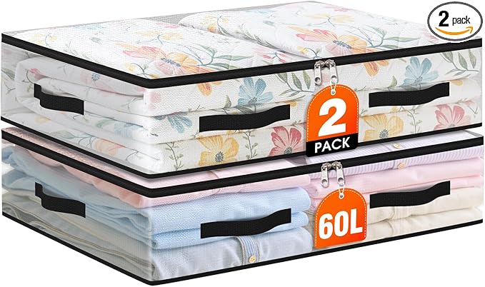 2 Pack Under Bed Storage Bags, 60L Foldable Clear Storage Containers by Unknown