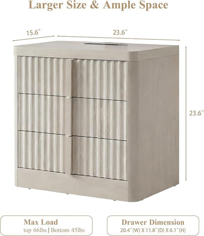 23.6" Nightstand with Charging Station, Side Table with 3 Large Storage Drawers - Image 2