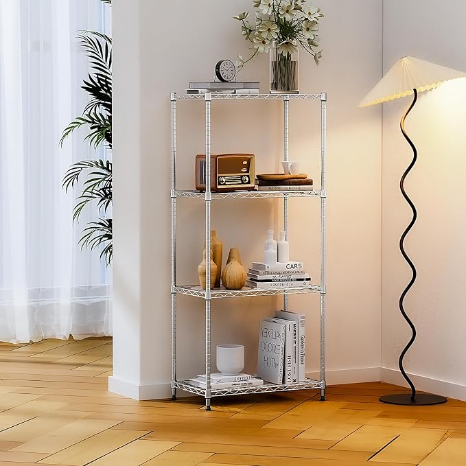 IZEUK 4-Tier Chrome Metal Storage Shelves, Adjustable Wire Shelving Unit - Image 7