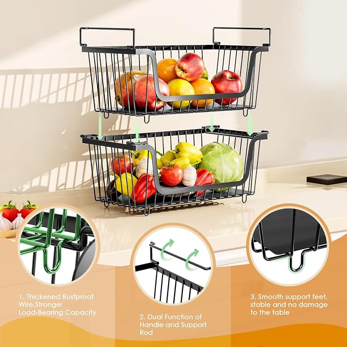 4 Pcs Stackable Wire Baskets for Pantry Organizers and Storage, Produce Potato - Image 3