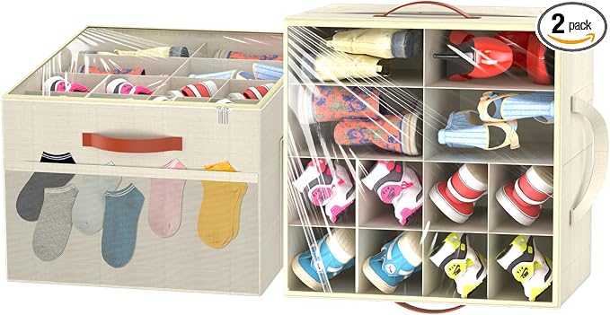 Aokeyee 2 Pack Shoe Organizer for Closet, Foldable Shoe Storage Organizer Box by Aokeyee