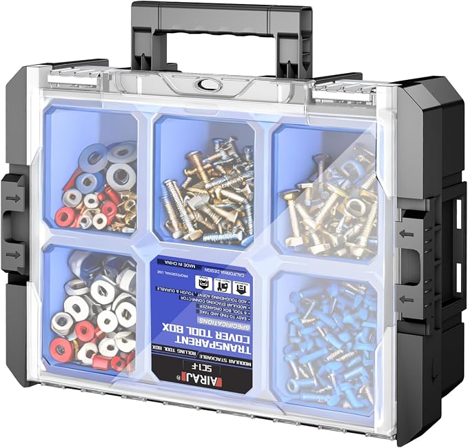 18 Inch Clear Lid Tool Box | AIRAJ Stackable Modular Tool Organizer Box Storage by AIRAJ