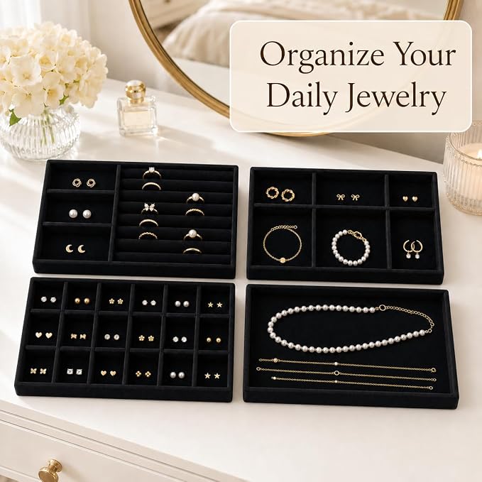 4 Pack Stackable Jewelry Organizer Tray Set - Image 2