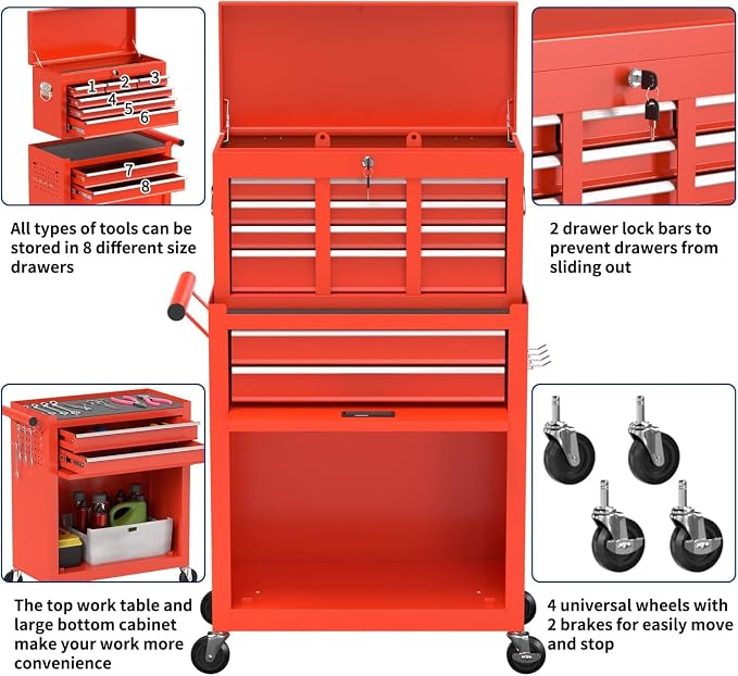 8-Drawer High Capacity Rolling Tool Box - Image 6