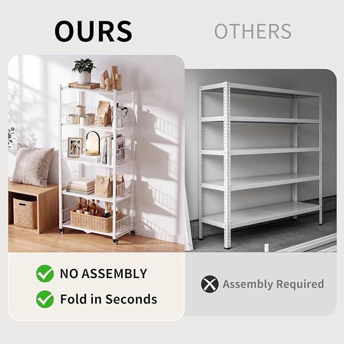 Folding Shelves No Assembly, 5 Tier Foldable Storage Shelves - Image 8