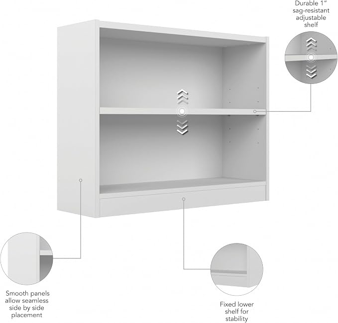 Bush Furniture Universal Small 2 Shelf Bookcase in White, Low Storage and - Image 5