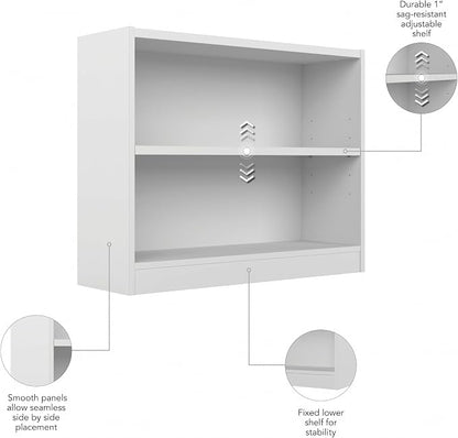 Bush Furniture Universal Small 2 Shelf Bookcase in White, Low Storage and - Image 5