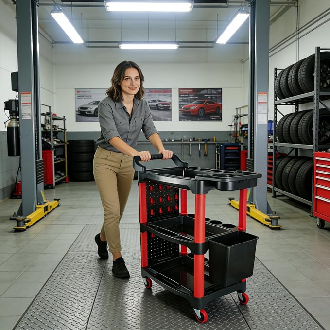 Auto Detailing Cart with Wheels, 3 Tier Rolling Detail Cart with Long Hanging - Image 7