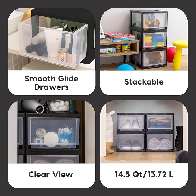 IRIS USA 6 Pack Plastic Drawer Storage Organizer, Stackable Unit - Image 7