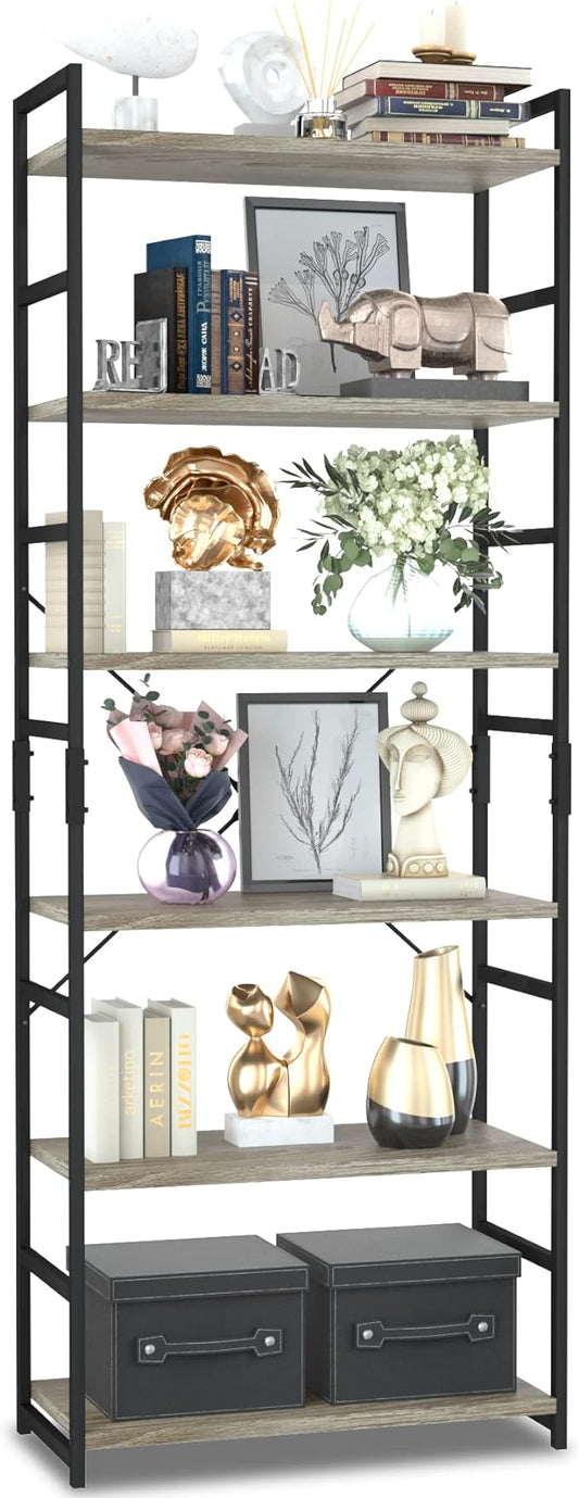 NUMENN 6 Tier Bookshelf, Tall Freestanding Open Storage Bookcase, Support Bars by NUMENN