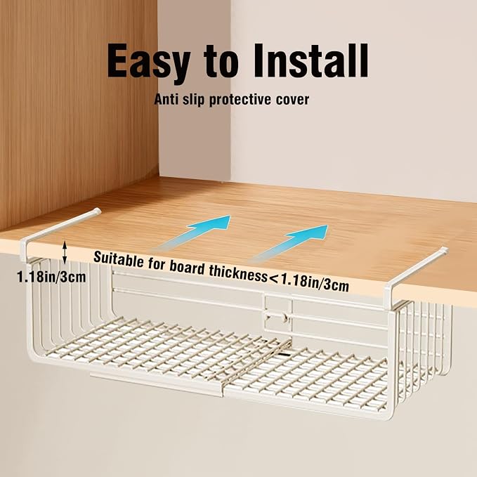 JIABEIUS 2 Pack Under Shelf Storage Basket, Extendable Under Cabinet Organizer - Image 5