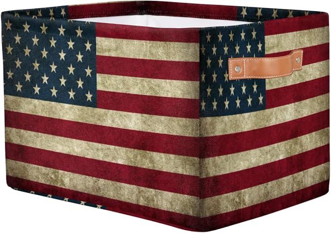 Pardick Storage Basket American USA Flag, Large Foldable Organizer Storage Bins - Image 2