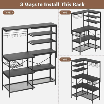 L-Shaped Bakers Rack with Power Outlet, 6-Tier Microwave Stand with Open Storage - Image 4