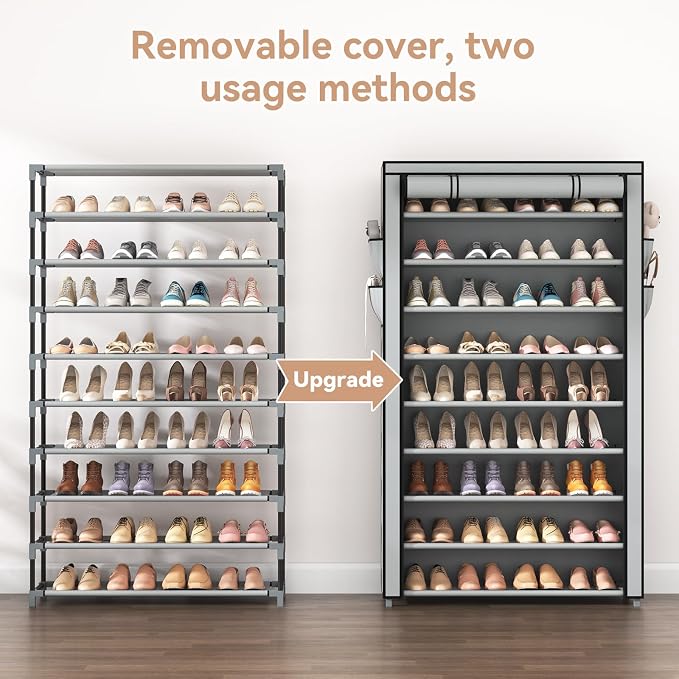 LANTEFUL Shoe Rack with Covers 10 Tier Tall Shoe Rack Organizer Large Capacity - Image 5