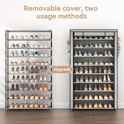 LANTEFUL Shoe Rack with Covers 10 Tier Tall Shoe Rack Organizer Large Capacity - Image 5