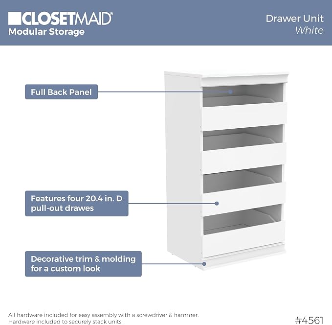 ClosetMaid Modular Storage 21.38-inch W 3-Shelf 4-Drawer Tower Wood Closet - Image 7