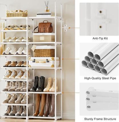 WOWLIVE 9 Tier 2-Column Shoe Rack, 30-35 Pairs Stackable White | Compact - Image 7
