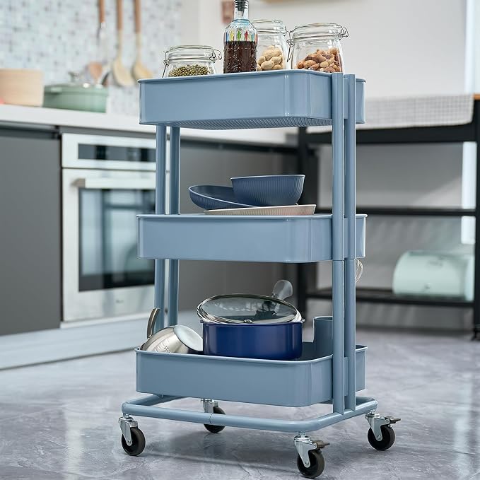 3 Tier Rolling Cart Metal Heavy Duty Utility Cart - Image 6