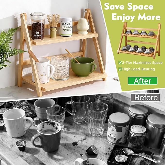 Bamboo Mug Shelf, 2-Tier Matcha Station & Coffee Bar Organizer-15.7 Inch - Image 6