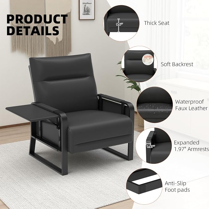 Upholstered Accent Chair, Modern Faux Leather Sofa Chair - Image 7