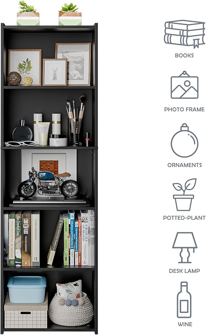 SUPER DEAL 5-Tier Bookcase and Bookshelf, Open Storage Shelves Narrow Tall - Image 6