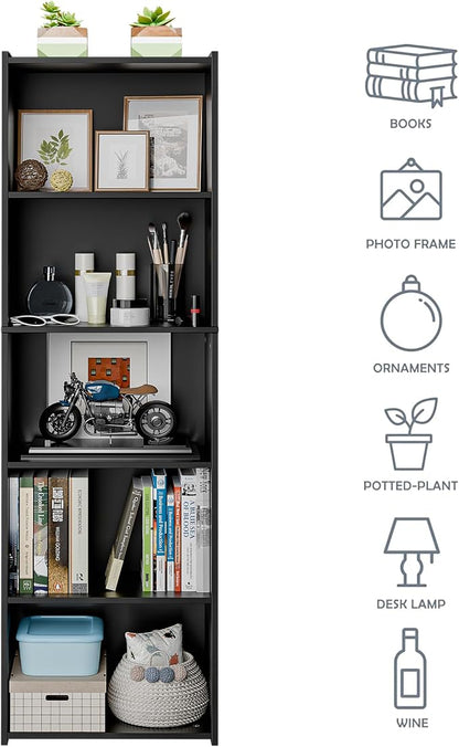 SUPER DEAL 5-Tier Bookcase and Bookshelf, Open Storage Shelves Narrow Tall - Image 6