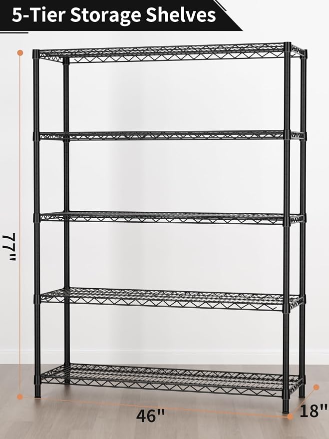 5 Tier Adjustable Storage Shelves Heavy Duty Metal Utility Shelf 1750LBS - Image 3