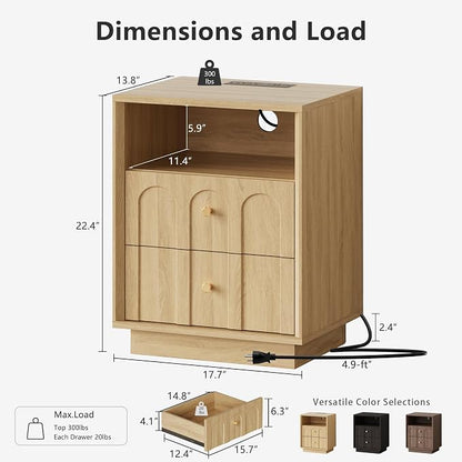 Nightstand with Charging Station, Mid Century Modern Nightstand with Arched - Image 2