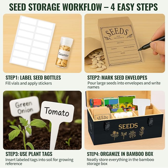 Large Bamboo Wood Seed Storage Organizer Box - Image 6