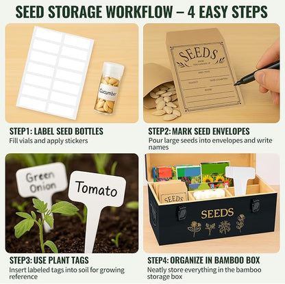 Large Bamboo Wood Seed Storage Organizer Box - Image 6