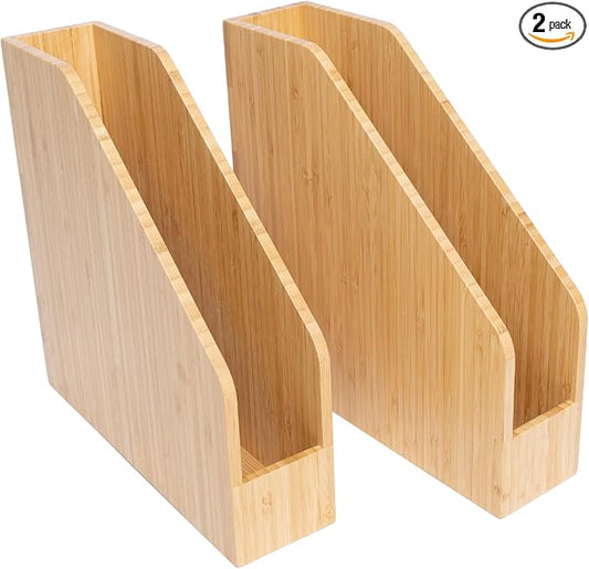2 Pack Bamboo Magazine File Holder Book Holder Frames | Document Cabinet Rack by Ninebendstreams