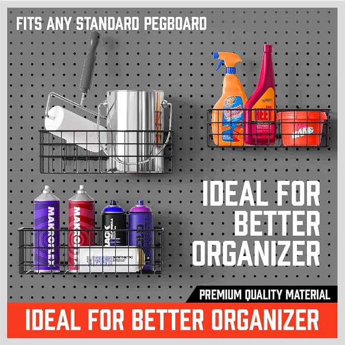 HORUSDY Peg Board Bins and Baskets | 4 Pack | Square Style 4 Size Pegboard - Image 4