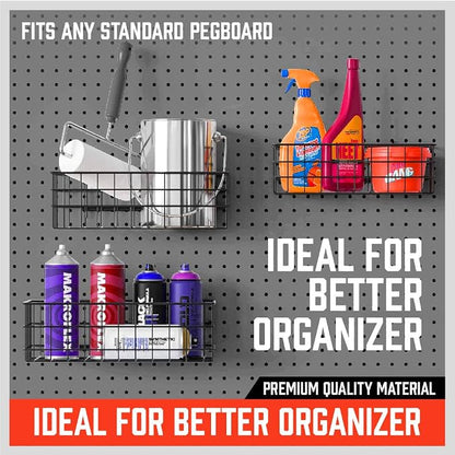 HORUSDY Peg Board Bins and Baskets | 4 Pack | Square Style 4 Size Pegboard - Image 4