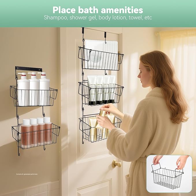 Over The Door Organizer – 5 Removable Hanging Baskets, Back of Door Storage - Image 6