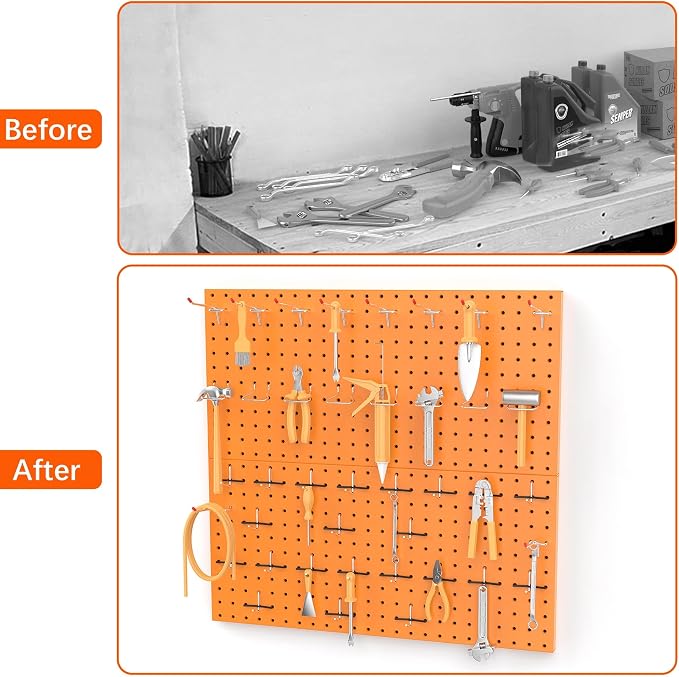 TORACK Metal Pegboard Wall Organizer 24" x 24" or 12" x 48", Modular Pegboard - Image 8