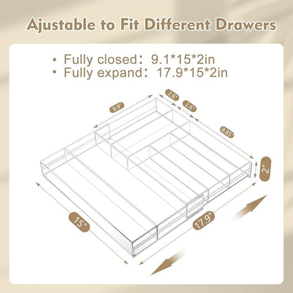2 Pcs Acrylic Drawer Organizer 9'' up to 18'' x 15'' x 2'' Expandable Drawer - Image 2
