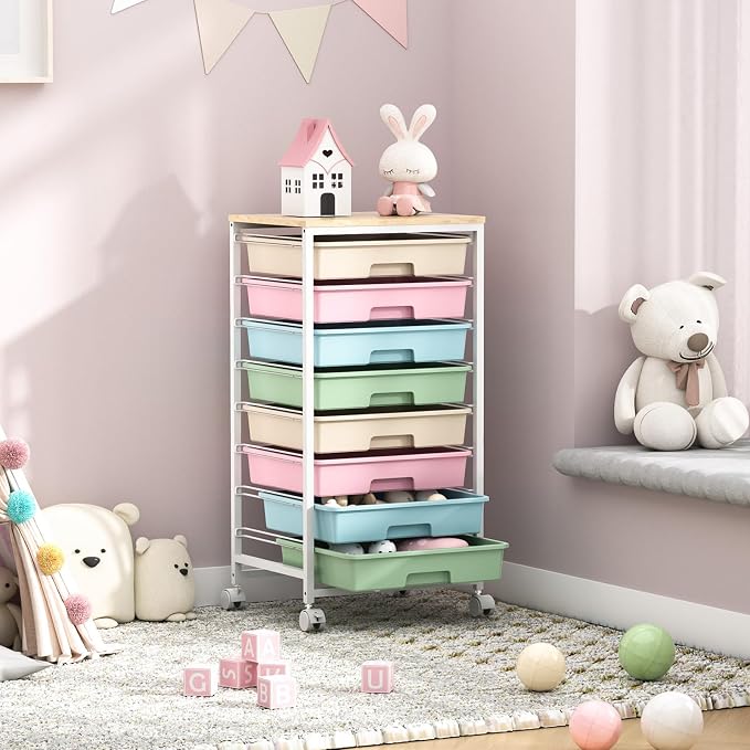 Rolling Storage Cart with Drawers, Utility Cart With 8 Drawers and Wooden - Image 8
