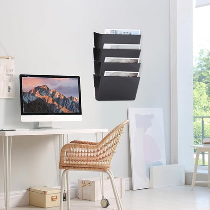 4 Pack Black Single Pocket Hanging File Organizer, Plastic Wall Mount Paper - Image 5