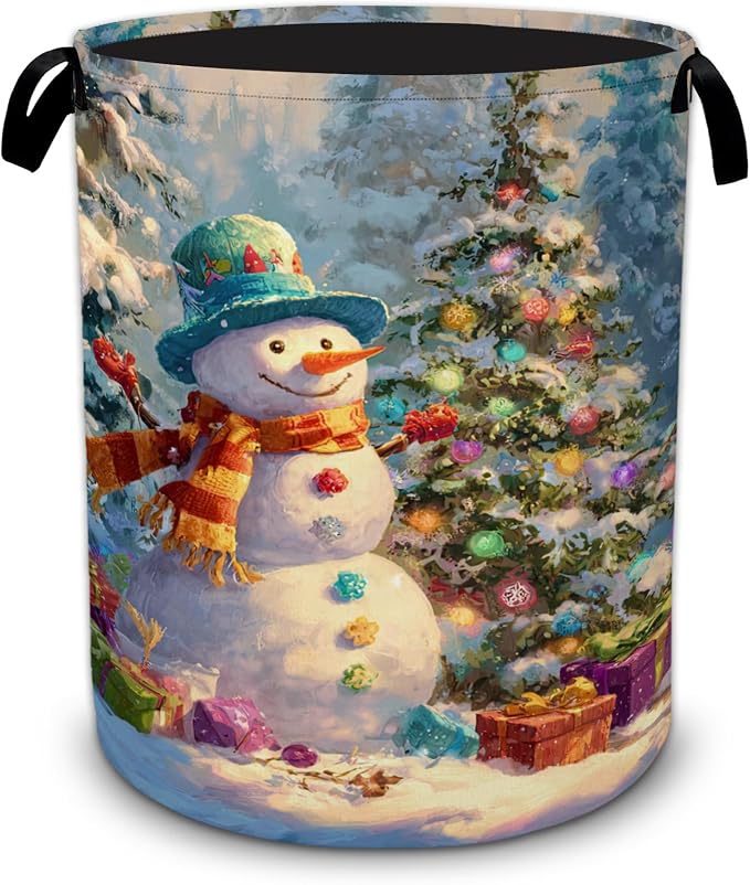 Christmas Snowman Laundry Basket, Foldable Oxford Cloth Funny Tote Bag Laundry by Unknown