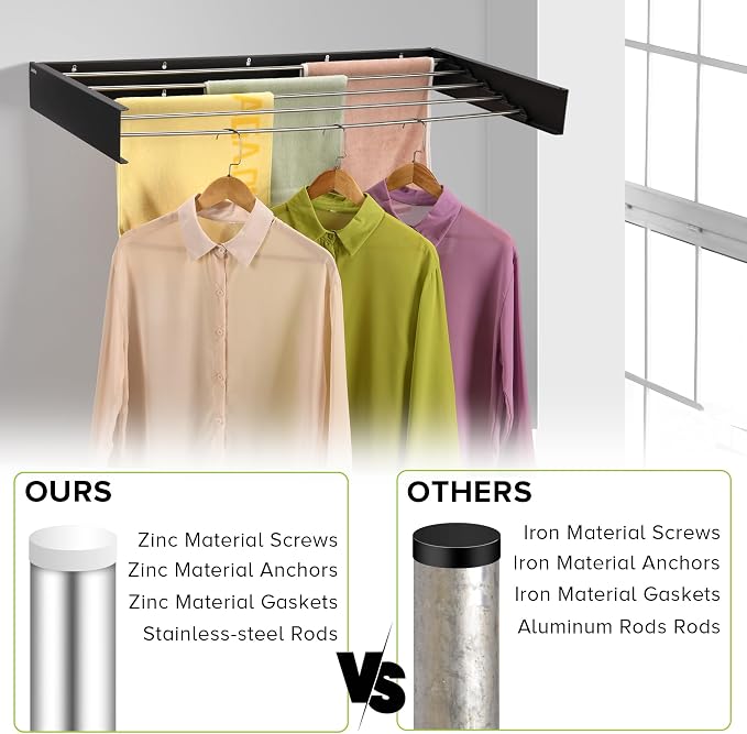 Wall Mounted Laundry Drying Rack, Retractable Clothes Drying Rack - Image 2