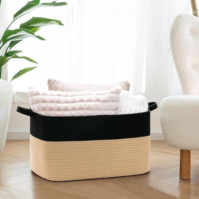 Goodpick Large Woven Storage Basket, 21.6" x 14.9" x 11.8" Rectangle Cotton - Image 2