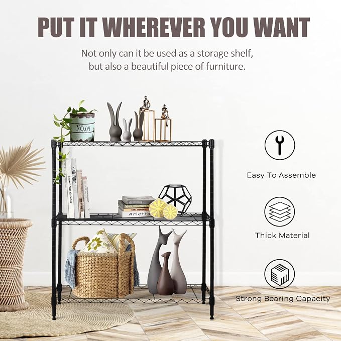NChanmar 3-Tier Wire Shelving Unit Storage Shelves Shelf Organizer 30"x23"x12" - Image 7