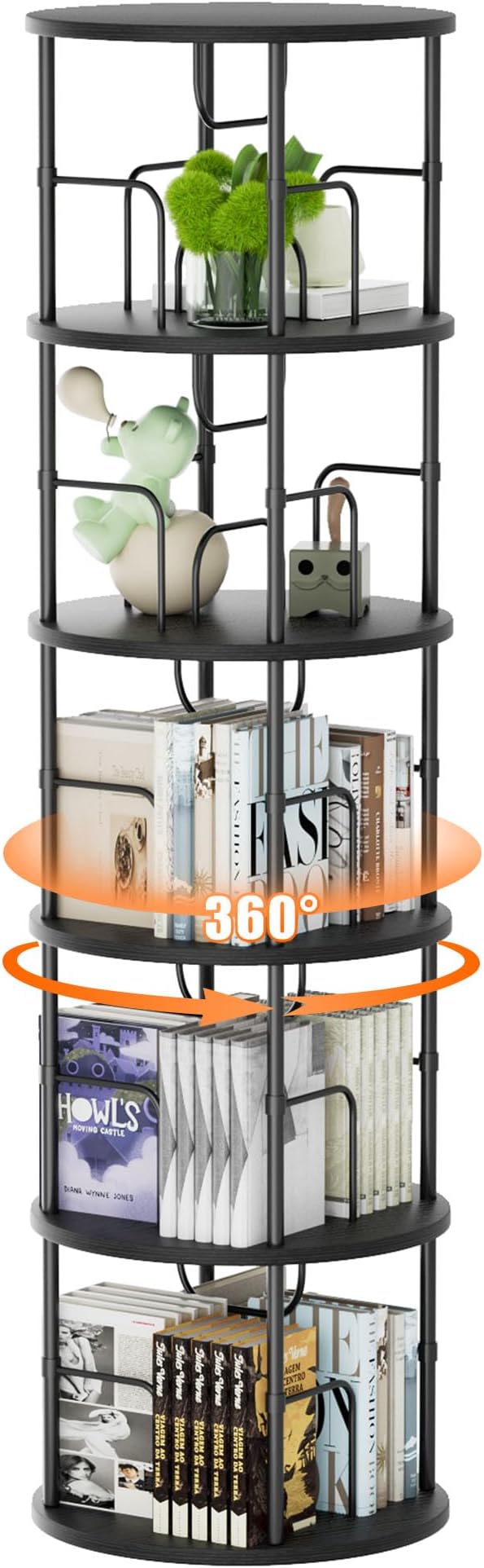 Flycity 5 Tier Rotating Bookshelf, 360° Corner Bookshelf Tower, Round Revolving - Image 8